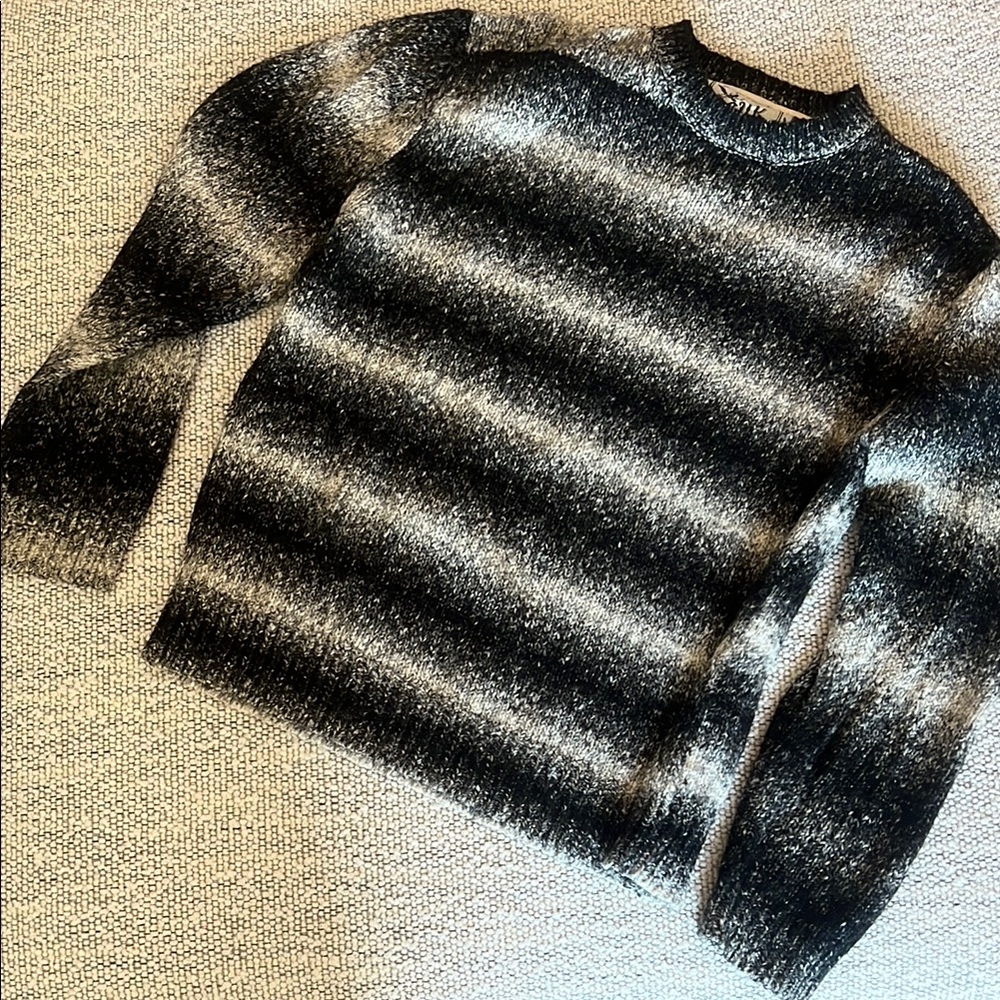FCUK French Connection Striped Black and White Wool Sweater
